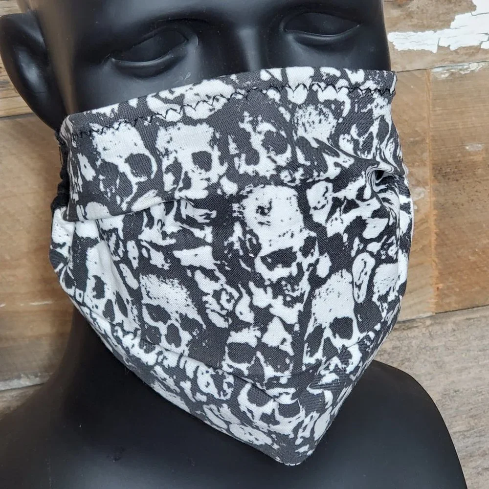 Pile of White Skulls on Black - Cloth Face Mask with Filters
